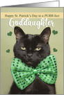 Happy St. Patrick’s Day Goddaughter Cute Black Cat in Green Bow Tie card