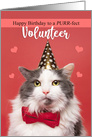 Happy Birthday Volunteer Cute Cat in Party Hat and Bow Tie Humor card
