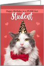 Happy Birthday Student Cute Cat in Party Hat and Bow Tie Humor card