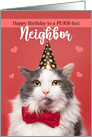 Happy Birthday Neighbor Cute Cat in Party Hat and Bow Tie Humor card