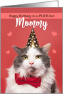 Happy Birthday Mommy Cute Cat in Party Hat and Bow Tie Humor card