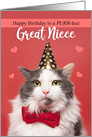 Happy Birthday Great Niece Cat in Party Hat and Bow Tie Humor card