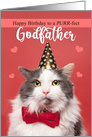 Happy Birthday Godfather Cat in Party Hat and Bow Tie Humor card