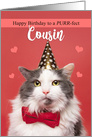 Happy Birthday Cousin Cat in Party Hat and Bow Tie Humor card