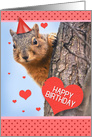 Happy Birthday For Anyone Cute Squirrel in Party Hat with Hearts Humor card