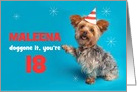 Happy Birthday Custom Name and Age Cute Yorkie in Party Hat card