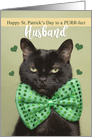 Happy St. Patrick’s Day Husband Cute Black Cat in Green Bow Tie card