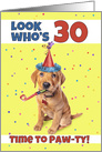 Happy 30th Birthday Cute Puppy in Party Hat Humor card