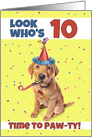 Happy 10th Birthday Cute Puppy in Party Hat Humor card