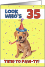 Happy 35th Birthday Cute Puppy in Party Hat Humor card