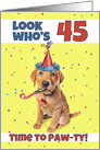 Happy 45th Birthday Cute Puppy in Party Hat Humor card