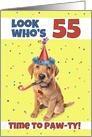 Happy 55th Birthday Cute Puppy in Party Hat Humor card