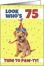 Happy 75th Birthday Cute Puppy in Party Hat Humor card