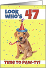 Happy 47th Birthday Cute Puppy in Party Hat Humor card