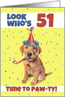 Happy 51st Birthday Cute Puppy in Party Hat Humor card