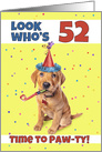 Happy 52nd Birthday Cute Puppy in Party Hat Humor card