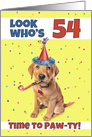 Happy 54th Birthday Cute Puppy in Party Hat Humor card