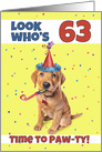 Happy 63rd Birthday Cute Puppy in Party Hat Humor card