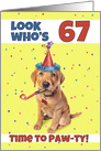 Happy 67th Birthday Cute Puppy in Party Hat Humor card
