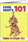 Happy 101th Birthday Cute Puppy in Party Hat Humor card