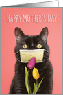 Happy Mother’s Day Cat in Face Mask With Flowers Coronavirus Humor card