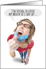 Happy Birthday Woman Gasping For Air in Face Mask Coronavirus Humor card