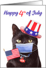 Happy 4th of July Cute Cat in Coronavirus Face Mask Humor card