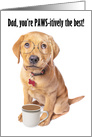 Happy Father’s Day Dad Cute Puppy in Glasses With Coffee Humor card