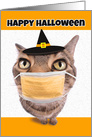 Happy Halloween Tabby Cat in Coronavirus Face Mask Humor card