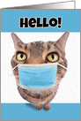 Hello Thinking of You Tabby Cat in Coronavirus Face Mask Humor card