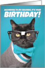 Happy Birthday Cute Cat in Nerdy Glasses and Bow Tie Humor card