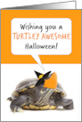 Happy Halloween Turtle in Witch Hat and Face Mask Humor card
