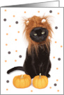 Happy Halloween Black Kitty Cat in Lion Costume Humor card