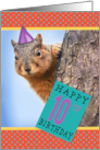 Happy 10th Birthday Cute Squirrel in Party Hat Humor card