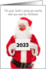 Merry Christmas Santa Claus in Face Mask Brings New Year 2023 Humor card