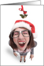 Merry Christmas Woman Missing Tooth Under Mistletoe Social Distance card