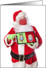 Merry Christmas Santa in Face Mask Holding Naught and Nice List Humor card