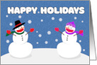 Happy Holidays Snowman Couple in Coronavirus Face Mask card