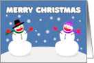 Merry Christmas Snowman Couple in Coronavirus Face Mask card