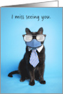 I Miss Seeing You Cat in Foggy Glasses and Face Mask Humor card