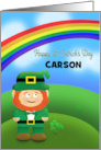 Happy St Patrick’s Day Custom Name Leprechaun Under Rainbow card