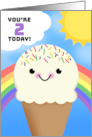 Happy 2nd Birthday Happy Ice Cream Cone With Rainbow and Sun card