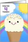 Happy 4th Birthday Happy Ice Cream Cone With Rainbow and Sun card