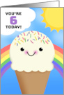 Happy 6th Birthday Happy Ice Cream Cone With Rainbow and Sun card