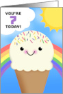 Happy 7th Birthday Happy Ice Cream Cone With Rainbow and Sun card