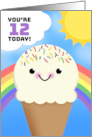 Happy 12th Birthday Happy Ice Cream Cone With Rainbow and Sun card