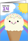 Happy 14th Birthday Happy Ice Cream Cone With Rainbow and Sun card