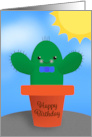 Happy Birthday Cute Boy Cactus in Pot Illustration card