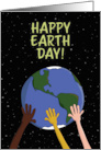 Happy Earth Day Hands Holding Planet in Space Illustration card