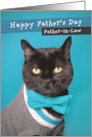 Happy Father’s Day Father in Law Cute Cat in Sweater and Bow Tie Humor card